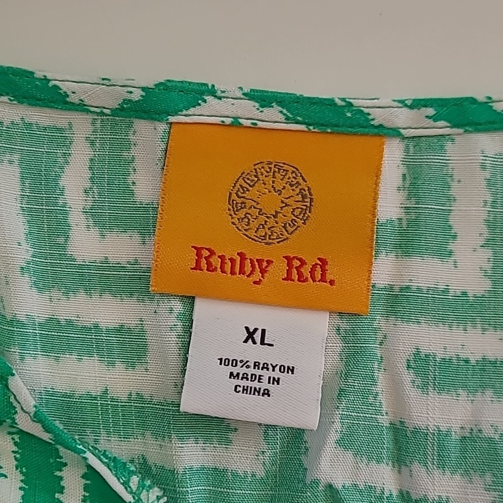 Ruby Rd Green & White Greek Key Patterned Dress size XL - Picture 3 of 6